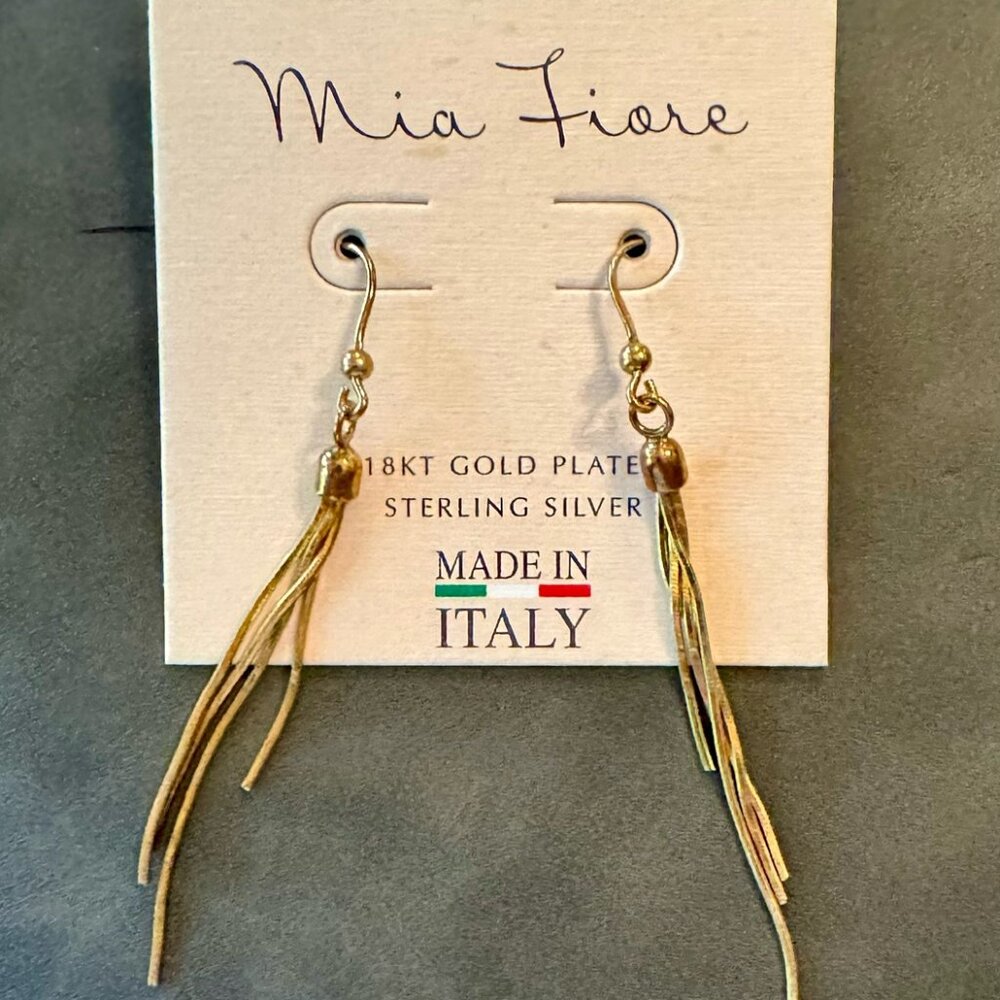 New Mia Fiore 18kt gold plated sterling silver tassel drop dangle earrings